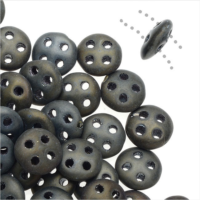 CzechMates Glass, 4-Hole QuadraLentil Beads 6mm, Matte Brown Iris (2.5" Tube)