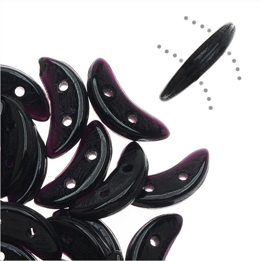 CzechMates Glass, 2-Hole Crescent Beads 10x4.5mm, Jet Black (2.5" Tube)