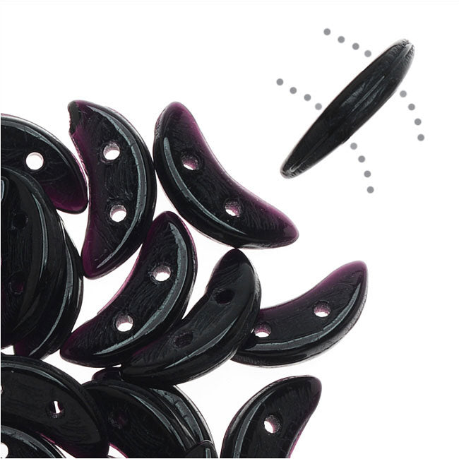 CzechMates Glass, 2-Hole Crescent Beads 10x4.5mm, Jet Black (2.5" Tube)