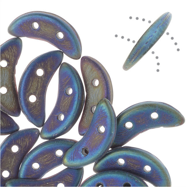 CzechMates Glass, 2-Hole Crescent Beads 10x4.5mm, Matte Blue Iris (2.5" Tube)