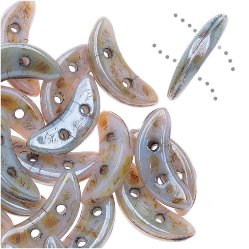 CzechMates Glass, 2-Hole Crescent Beads 10x4.5mm, Opaque Ultra Luster Green (2.5" Tube)