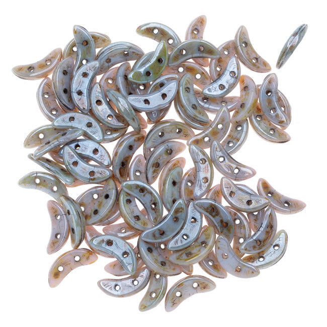 CzechMates Glass, 2-Hole Crescent Beads 10x4.5mm, Opaque Ultra Luster Green (2.5" Tube)
