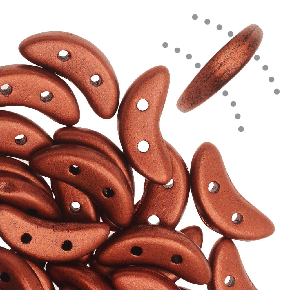 CzechMates Glass, 2-Hole Crescent Beads 10x4.5mm, Matte Metallic Antiqued Copper (2.5" Tube)