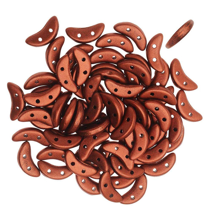 CzechMates Glass, 2-Hole Crescent Beads 10x4.5mm, Matte Metallic Antiqued Copper (2.5" Tube)
