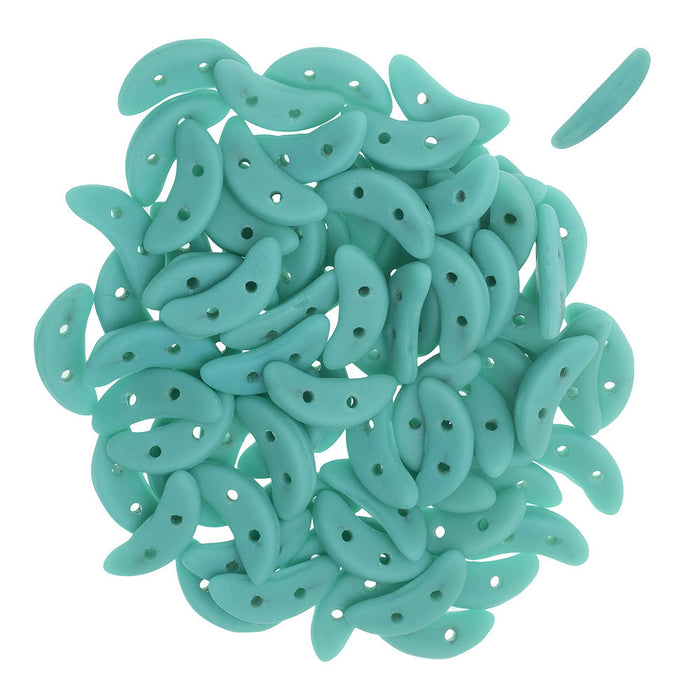 CzechMates Glass, 2-Hole Crescent Beads 10x4.5mm, Matte Turquoise (2.5" Tube)