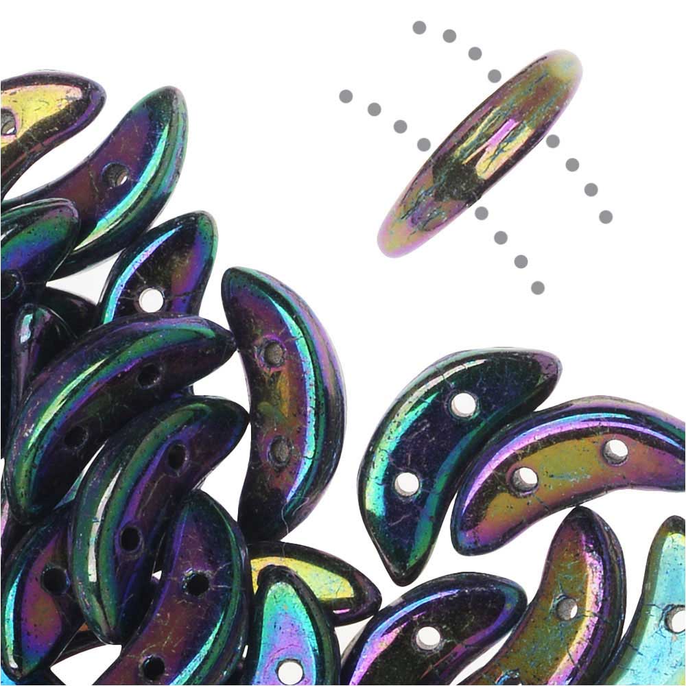 CzechMates Glass, 2-Hole Crescent Beads 10x4.5mm, Purple Iris (2.5" Tube)