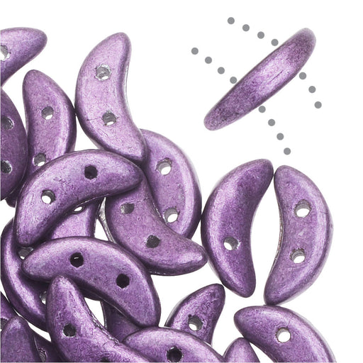 CzechMates Glass, 2-Hole Crescent Beads 10x4.5mm, Saturated Metallic Purple (2.5" Tube)