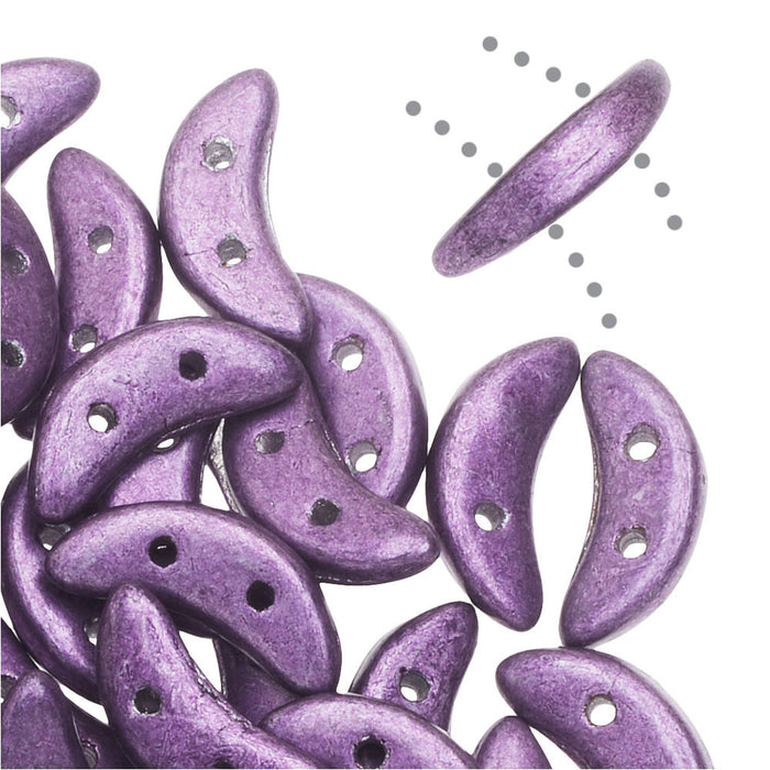 CzechMates Glass, 2-Hole Crescent Beads 10x4.5mm, Saturated Metallic Purple (2.5" Tube)