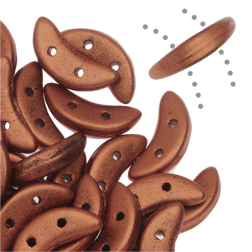 CzechMates Glass, 2-Hole Crescent Beads 10x4.5mm, Saturated Metallic Copper (2.5" Tube)