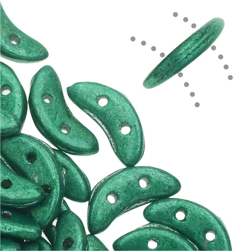 CzechMates Glass, 2-Hole Crescent Beads 10x4.5mm, Saturated Metallic Emerald (2.5" Tube)