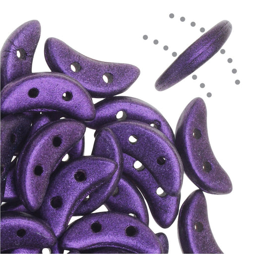 CzechMates Glass, 2-Hole Crescent Beads 10x4.5mm, Metallic Purple Suede (2.5" Tube)