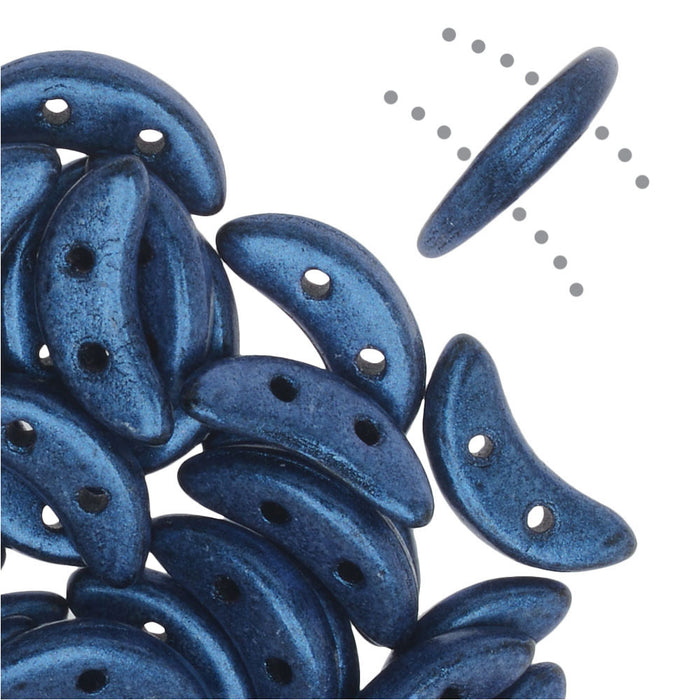 CzechMates Glass, 2-Hole Crescent Beads 10x4.5mm, Metallic Blue Suede (2.5" Tube)