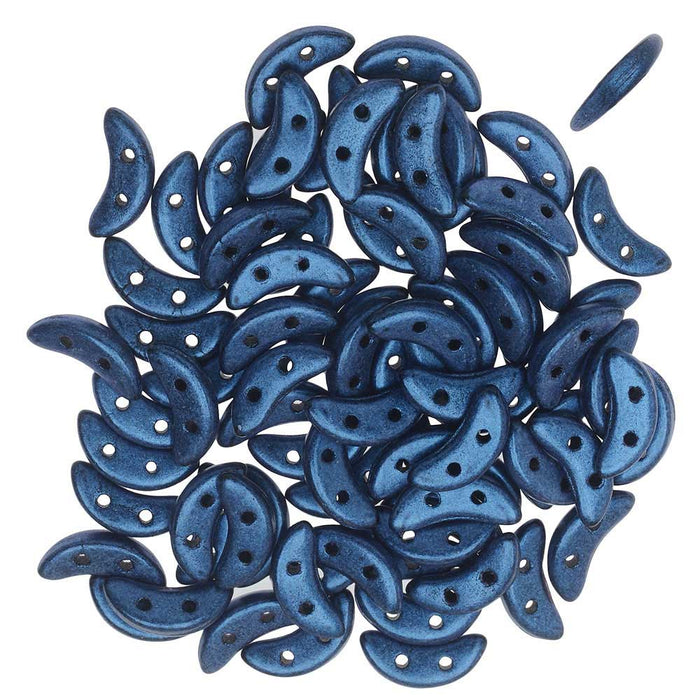 CzechMates Glass, 2-Hole Crescent Beads 10x4.5mm, Metallic Blue Suede (2.5" Tube)