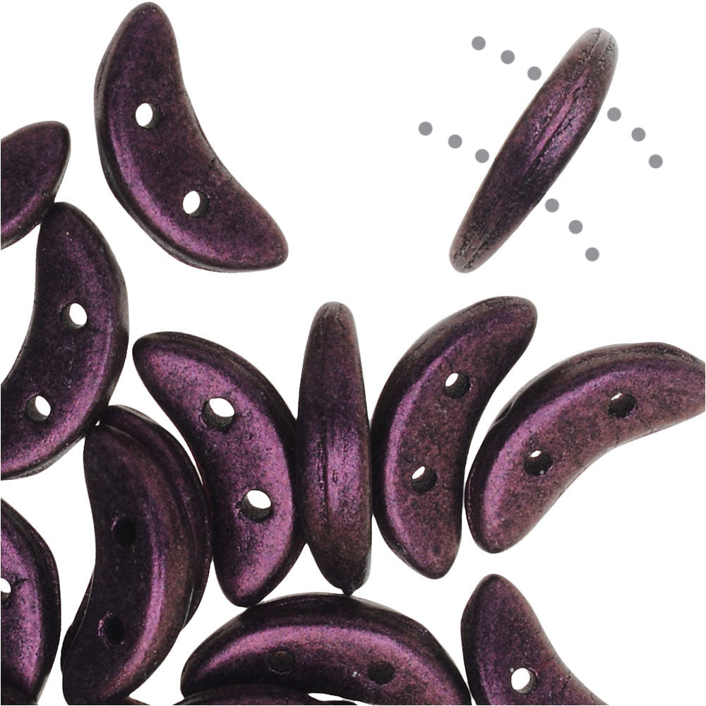 CzechMates Glass, 2-Hole Crescent Beads 10x4.5mm, Metallic Pink Suede (2.5" Tube)