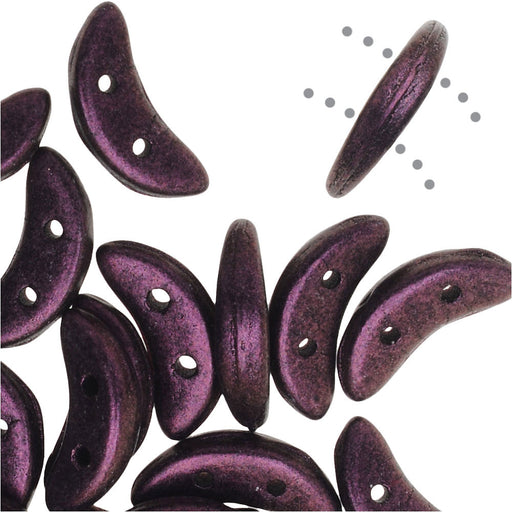 CzechMates Glass, 2-Hole Crescent Beads 10x4.5mm, Metallic Pink Suede (2.5" Tube)