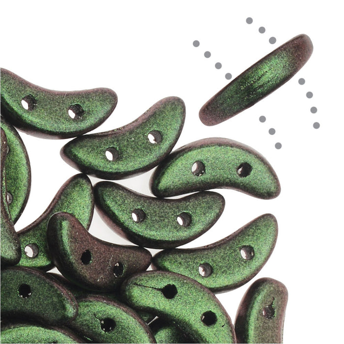 CzechMates Glass, 2-Hole Crescent Beads 10x4.5mm, Olive Mauve Polychrome (2.5" Tube)