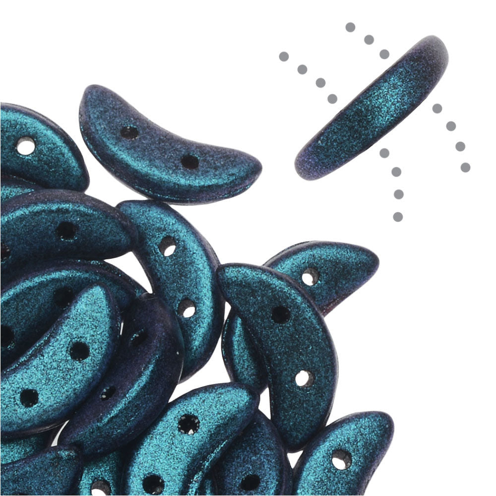 CzechMates Glass, 2-Hole Crescent Beads 10x4.5mm, Indigo Orchid Polychrome (2.5" Tube)