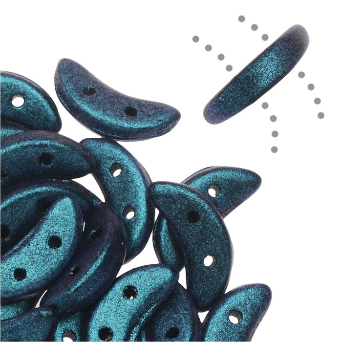 CzechMates Glass, 2-Hole Crescent Beads 10x4.5mm, Indigo Orchid Polychrome (2.5" Tube)