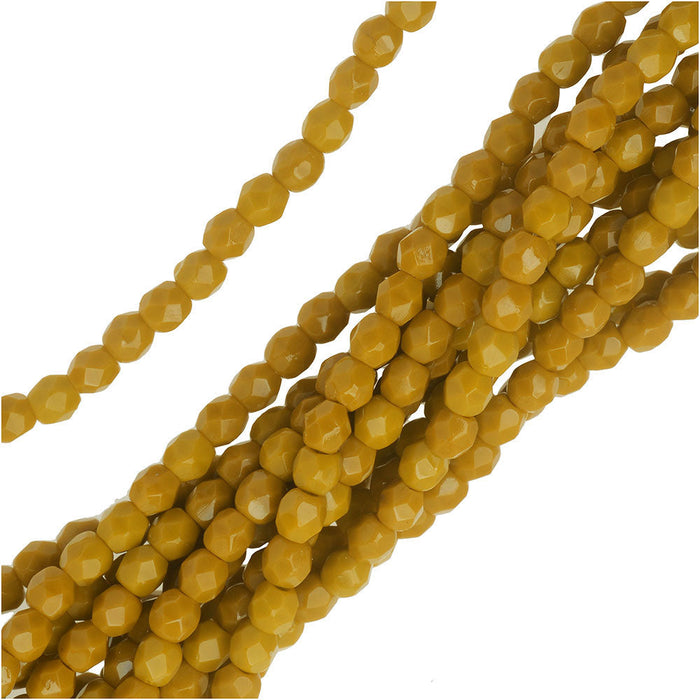 Czech Fire Polished Glass Beads 3mm Round Mustard Yellow (50 pcs)