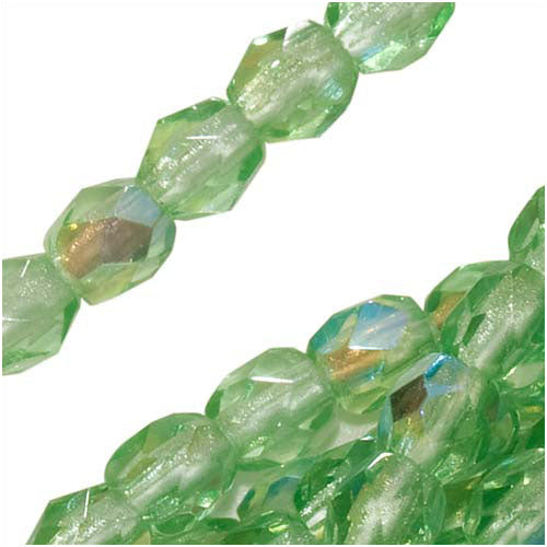 Czech Fire Polished Glass Beads 3mm Round Peridot AB (1 Strand)