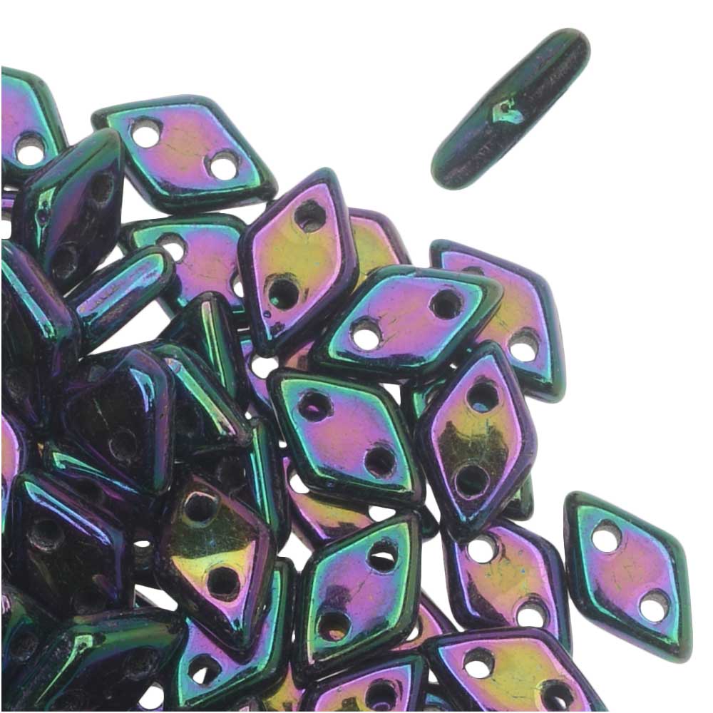 CzechMates Glass, 2-Hole Diamond Beads 4x6mm, 8 Grams, Purple Iris