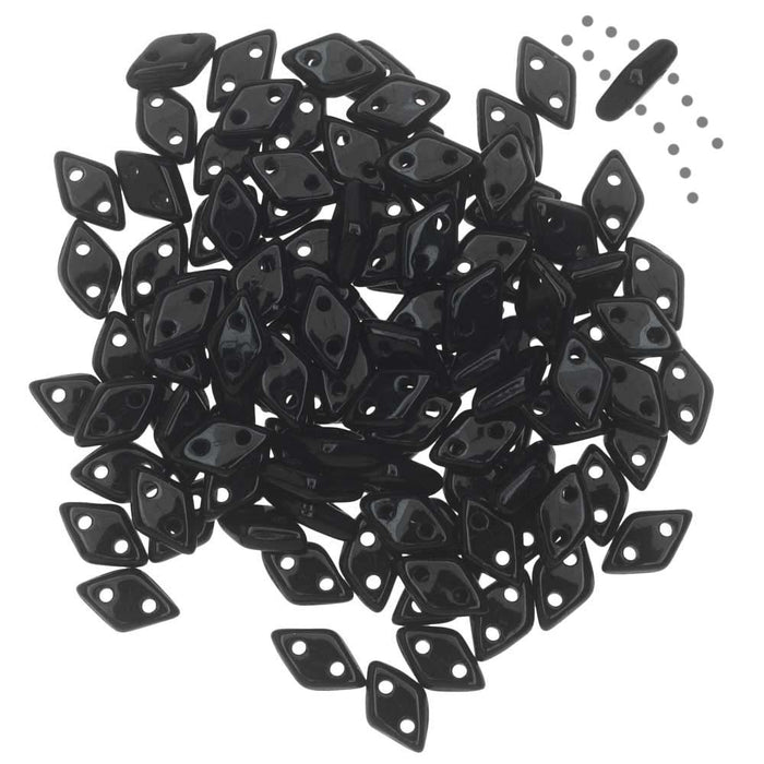 CzechMates Glass, 2-Hole Diamond Beads 4x6mm, Jet (2.5" Tube)