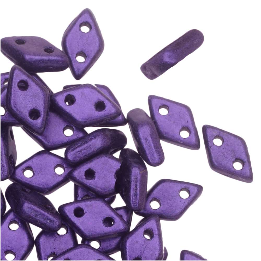 CzechMates Glass, 2-Hole Diamond Beads 4x6mm, 8 Grams, Metallic Suede Purple