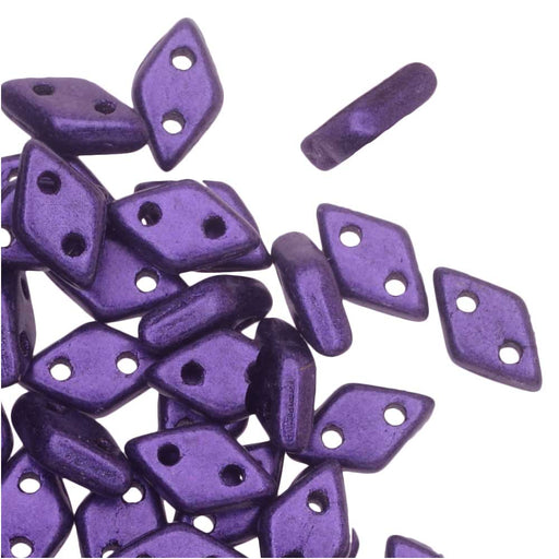 CzechMates Glass, 2-Hole Diamond Beads 4x6mm, 8 Grams, Metallic Suede Purple