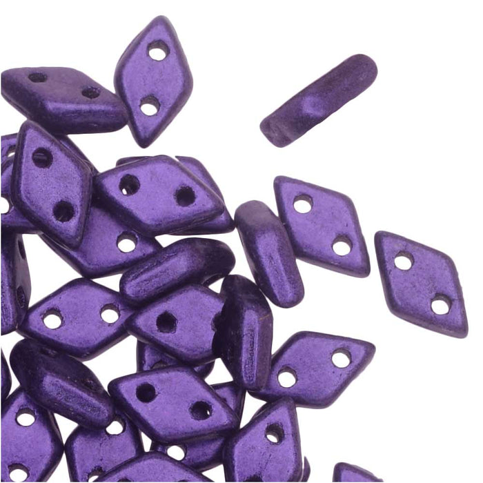 CzechMates Glass, 2-Hole Diamond Beads 4x6mm, 8 Grams, Metallic Suede Purple