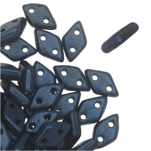 CzechMates Glass, 2-Hole Diamond Beads 4x6mm, 8 Grams, Metallic Suede Dark Blue