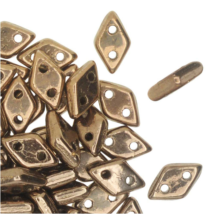 CzechMates Glass, 2-Hole Diamond Beads 4x6mm, 8 Grams, Bronze