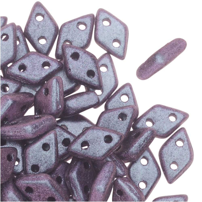 CzechMates Glass, 2-Hole Diamond Beads 4x6mm, 8 Grams, Polychrome Orchid Aqua