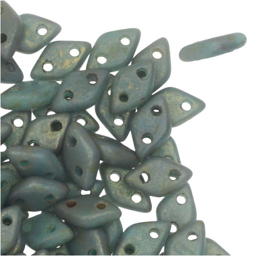 CzechMates Glass, 2-Hole Diamond Beads 4x6mm, 8 Grams, Turquoise Copper Picasso