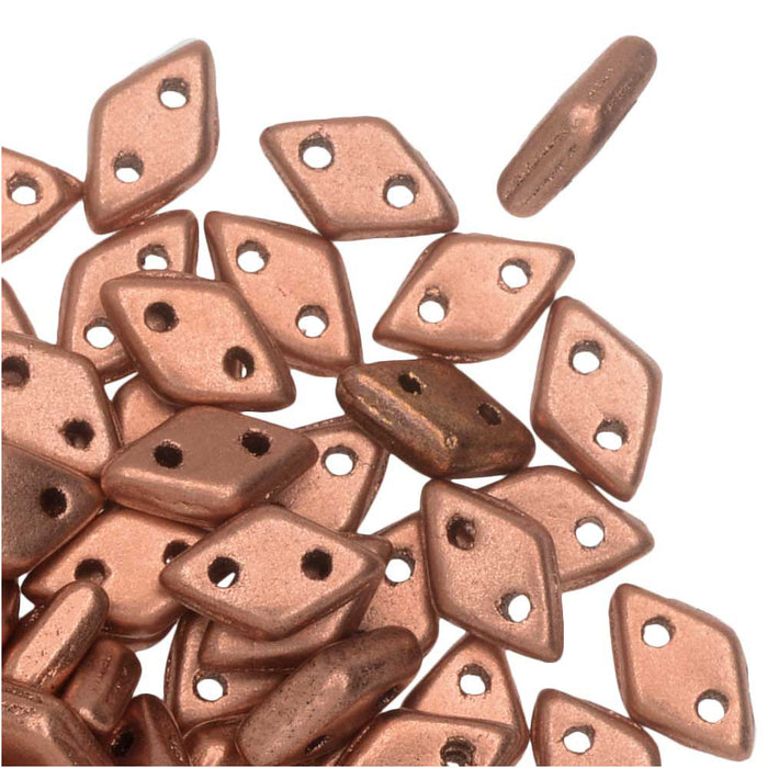 CzechMates Glass, 2-Hole Diamond Beads 4x6mm, 8 Grams, Matte Metallic Copper