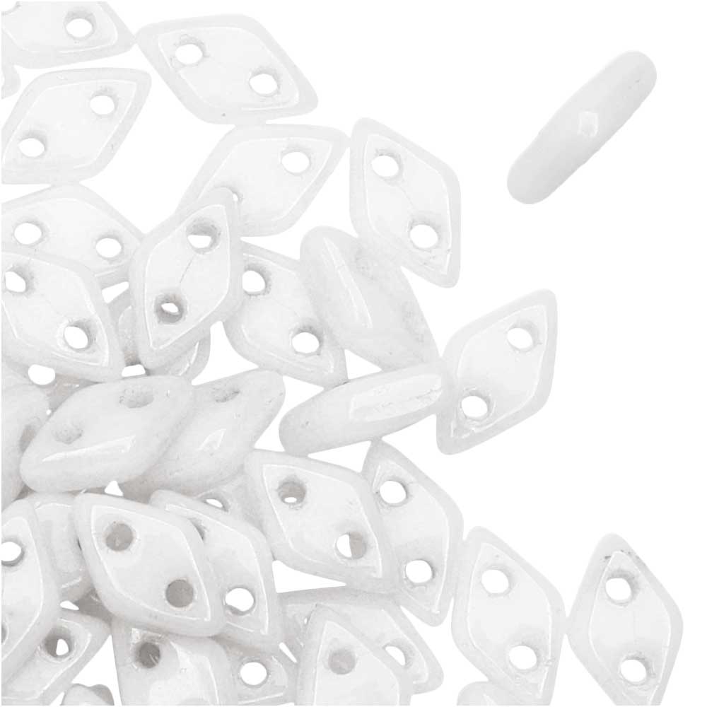CzechMates Glass, 2-Hole Diamond Beads 4x6mm, 8 Grams, Luster Opaque White