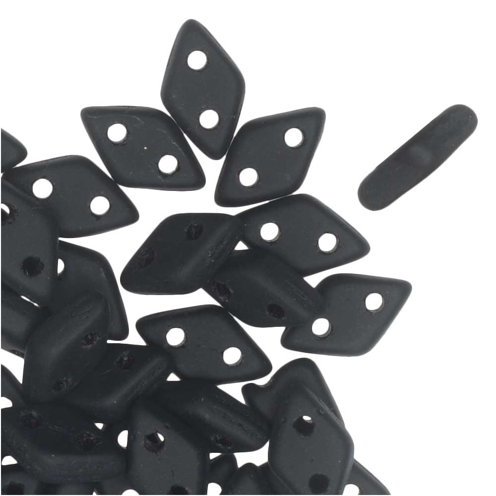 CzechMates Glass, 2-Hole Diamond Beads 4x6mm, 8 Grams, Matte Jet