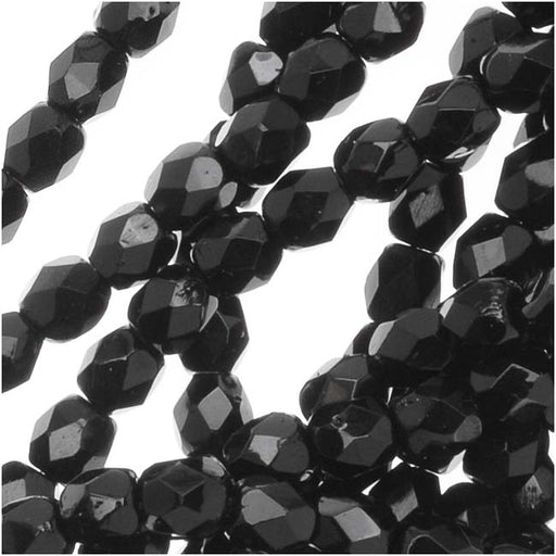 Czech Fire Polished Glass Beads 3mm Round Jet Black (50 pcs)