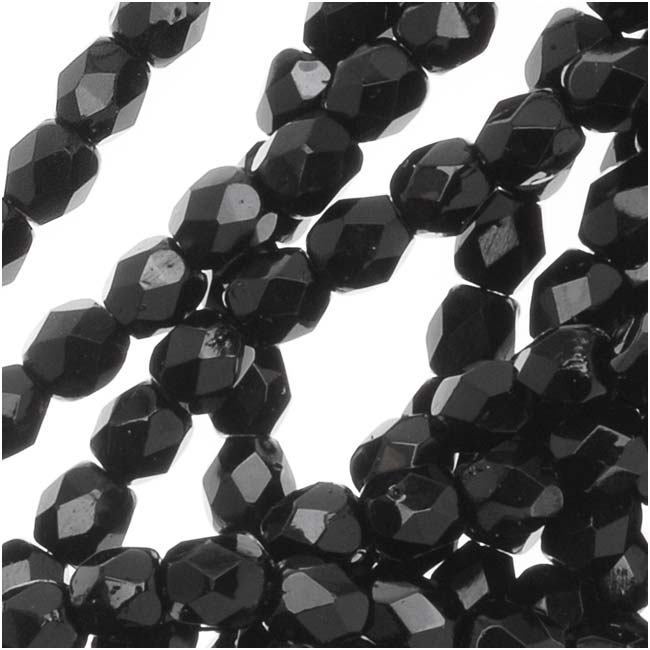 Czech Fire Polished Glass Beads 3mm Round Jet Black (50 pcs)