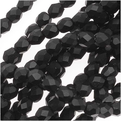 Czech Fire Polished Glass Beads 3mm Round Matte Jet Black (50 pcs)
