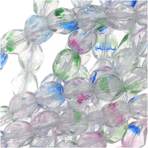 Czech Fire Polished Glass Beads 4mm Round Crystal Clear With Speckle Color Mix (50 pcs)