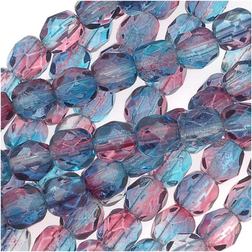 Czech Fire Polished Glass Beads 4mm Round Two Tone Teal/Fuchsia (50 pcs)