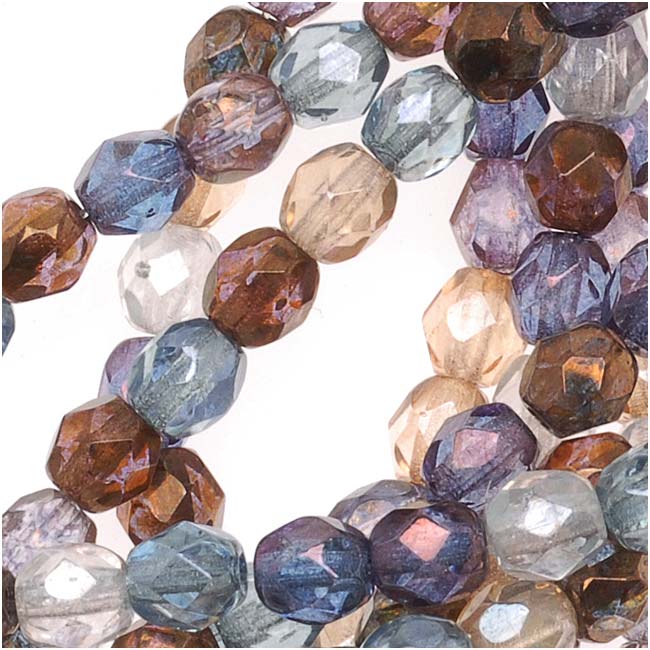 Czech Fire Polished Glass Beads 4mm Round Multi Luster Mix (50 pcs)