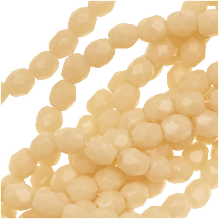 Czech Fire Polished Glass Beads 4mm Round Opaque Light Beige (1 Strand)