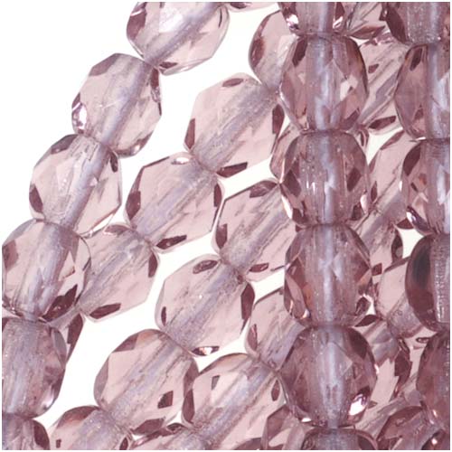Czech Fire Polished Glass Beads 4mm Round Lt Amethyst (1 Strand)
