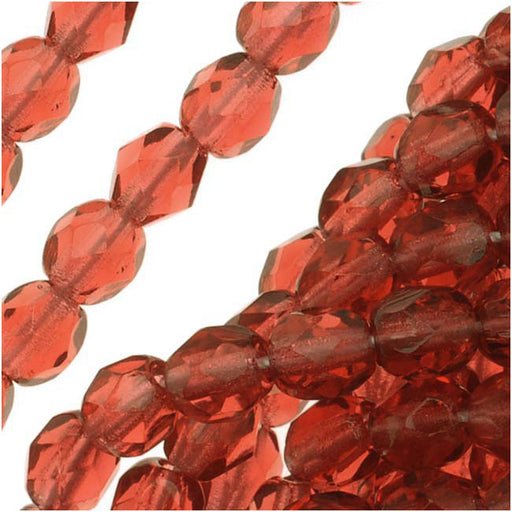 Czech Fire Polished Glass Beads 4mm Round Dark Rose Pink (1 Strand)