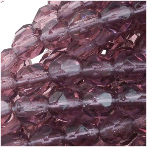 Czech Fire Polished Glass Beads 4mm Round Amethyst Purple (50 pcs)