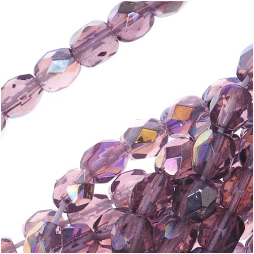 Czech Fire Polished Glass Beads 4mm Round Amethyst AB (50 pcs)