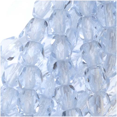 Czech Fire Polished Glass Beads 4mm Round Light Sapphire Blue (50 pcs)