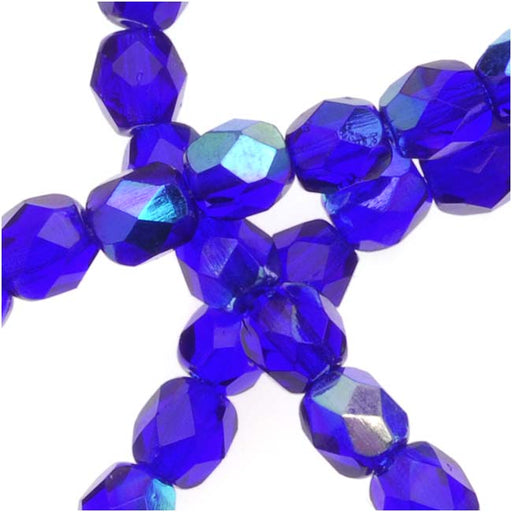 Czech Fire Polished Glass Beads 4mm Round Cobalt Blue AB (50 pcs)