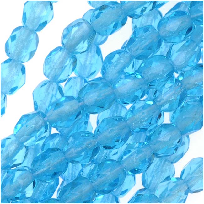 Czech Fire Polished Glass Beads 4mm Round Aquamarine (50 pcs)